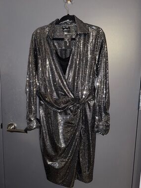 City Chic Black Silver Sequin Dress NWT M/18